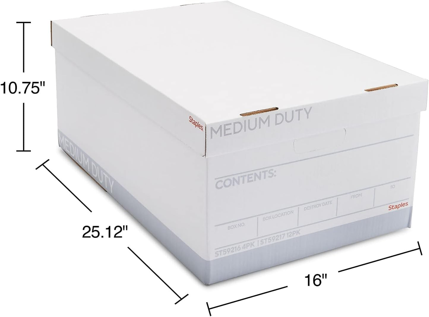 STAPLES Corrugated File Box Lift Off Lid, Letter/Legal Size, White/Black, 10/Pack