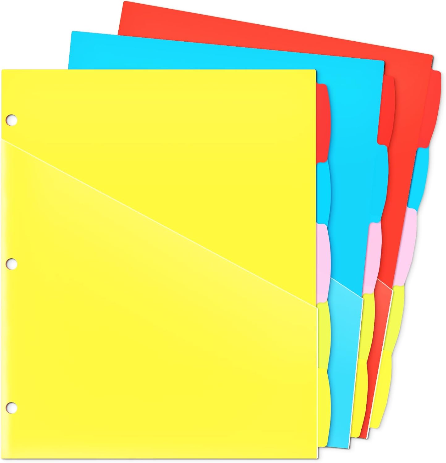 WOT I Durable 5-Tab Binder Dividers with Clear Pocket - 3 Sets, Reusable Plastic Dividers for 3 Ring Binder, 5 Vibrant Colors, Tear-Resistant, Total 15 Tabs (School & Office Supplies)