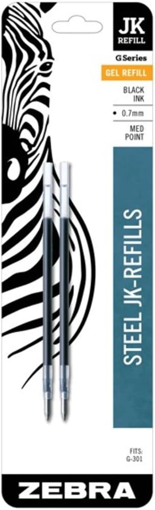 Zebra G-301 Stainless Steel Pen JK-Refill, Medium Point, 0.7mm, Black Ink, 2-Count (6 Pack)