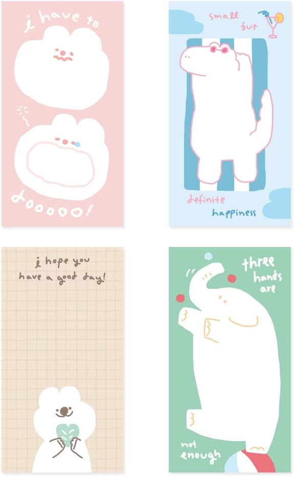 Monolike Memopad Memories design B SET - 4 Packs, 4 Different Designs, 100 Sheets Per Pad, Total 400 Sheets, Note pads, Writing pads, 3.15 x 4.17 Inches