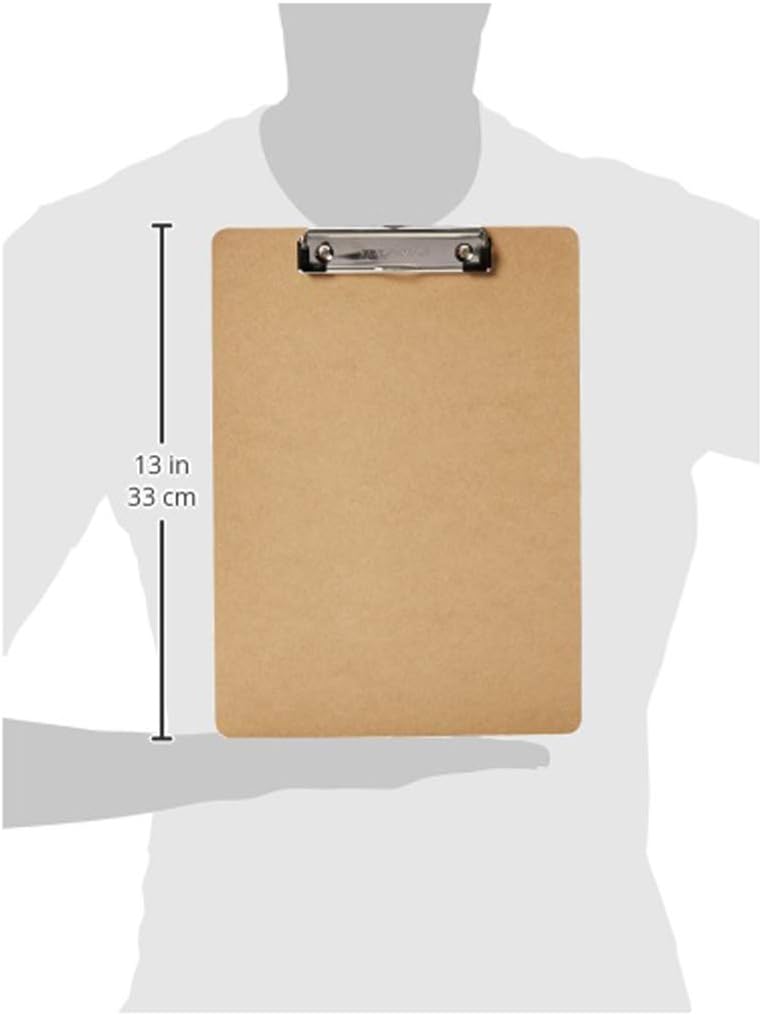 Amazon Basics Hardboard Office Clipboard, Low-Profile, Letter Size, 9" x 12.5", Brown, 6-Pack