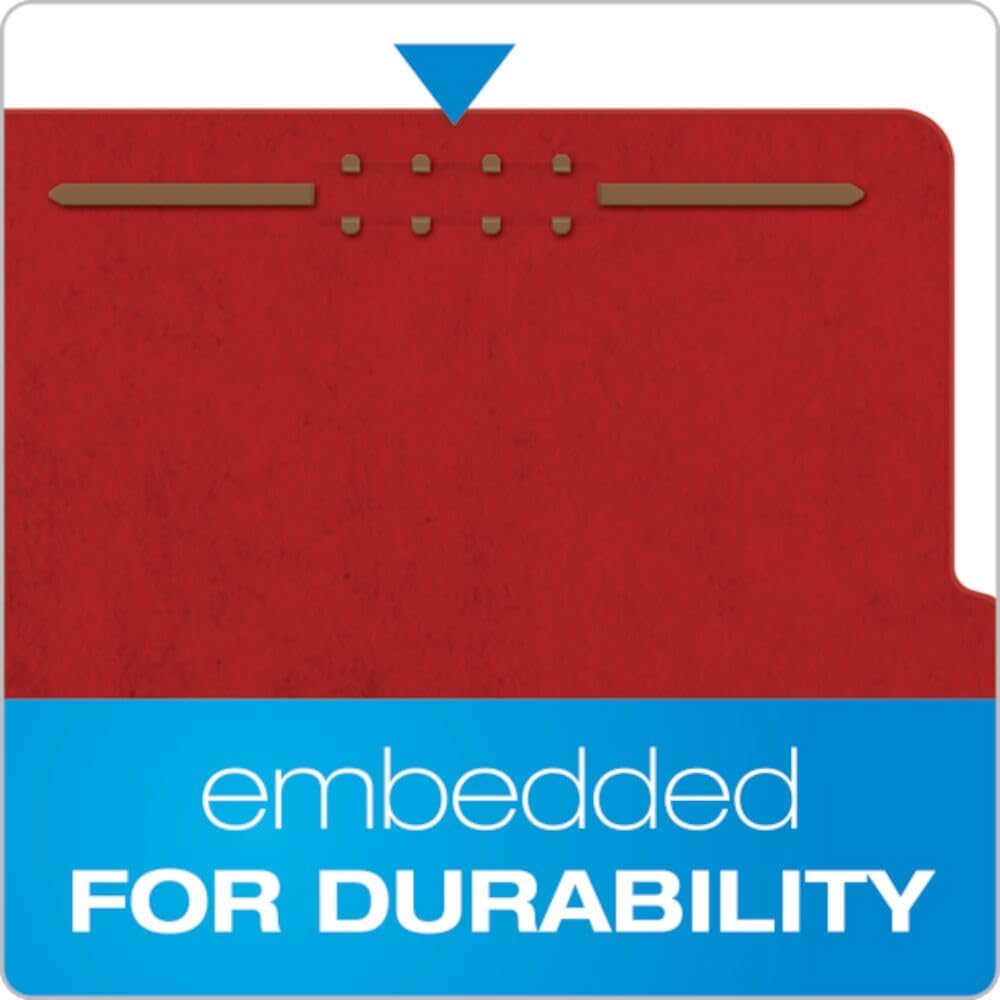 Pendaflex Classification Folders, Standard, 2 Dividers, Embedded Fasteners, 2/5 Cut Tab, Bright Red, Letter Size, 10/BX (24131P)