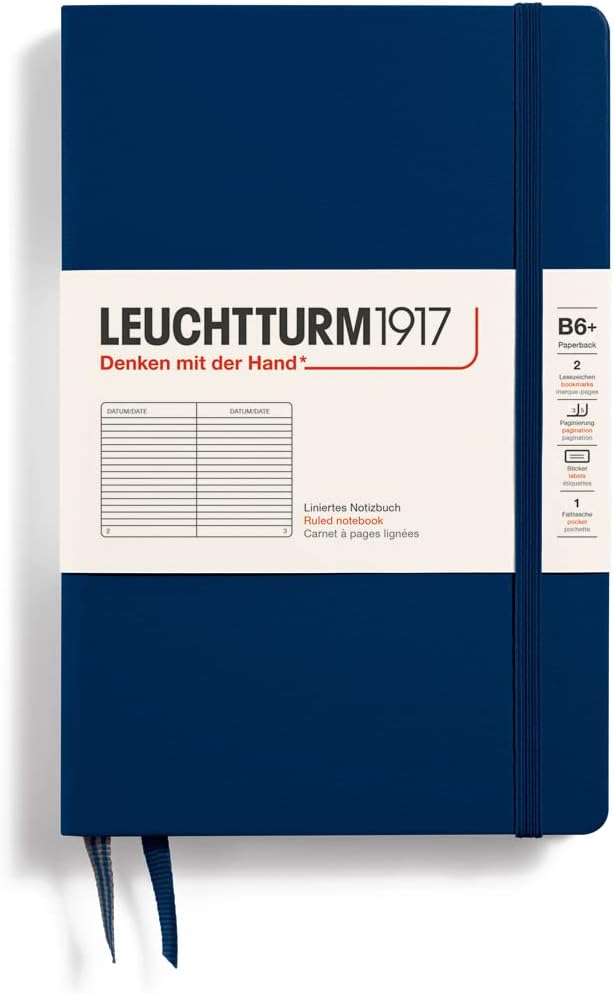 LEUCHTTURM1917 - Notebook Hardcover Paperback B6+ - 219 Numbered Pages for Writing and Journaling (Stone Blue, Ruled)
