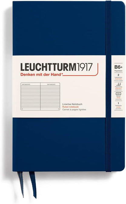 LEUCHTTURM1917 - Notebook Hardcover Paperback B6+ - 219 Numbered Pages for Writing and Journaling (Stone Blue, Ruled)