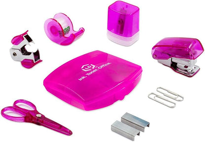 LD Products Blue Mini Office Supply Kit Portable Case with Scissors, Paper Clips, Tape Dispenser Set, Pencil Sharpener, Mini Stapler with Staples and Staple Remover