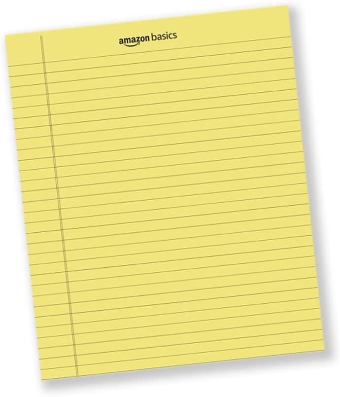 Amazon Basics Wide Ruled Lined Writing Note Pads with Sturdy Back, 8.5" x 11.75", Multicolor, 6-Pack, 300 Sheets, Perforated