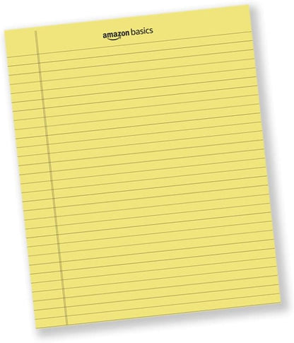 Amazon Basics Wide Ruled Lined Writing Note Pads with Sturdy Back, 8.5" x 11.75", Multicolor, 6-Pack, 300 Sheets, Perforated