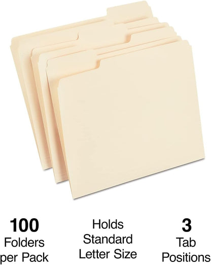 Staples File Folders, Letter Size, 1/3‑Cut Tabs, Purple, Durable 10.5‑Point Paper Stock, 100/Pack