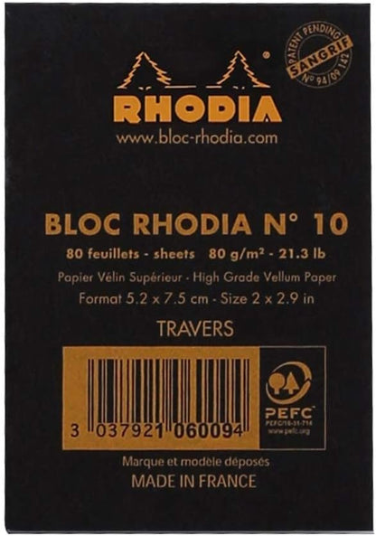 Rhodia Head Stapled Pad No16 A5, Ruled + Margin, 148x210mm-Black