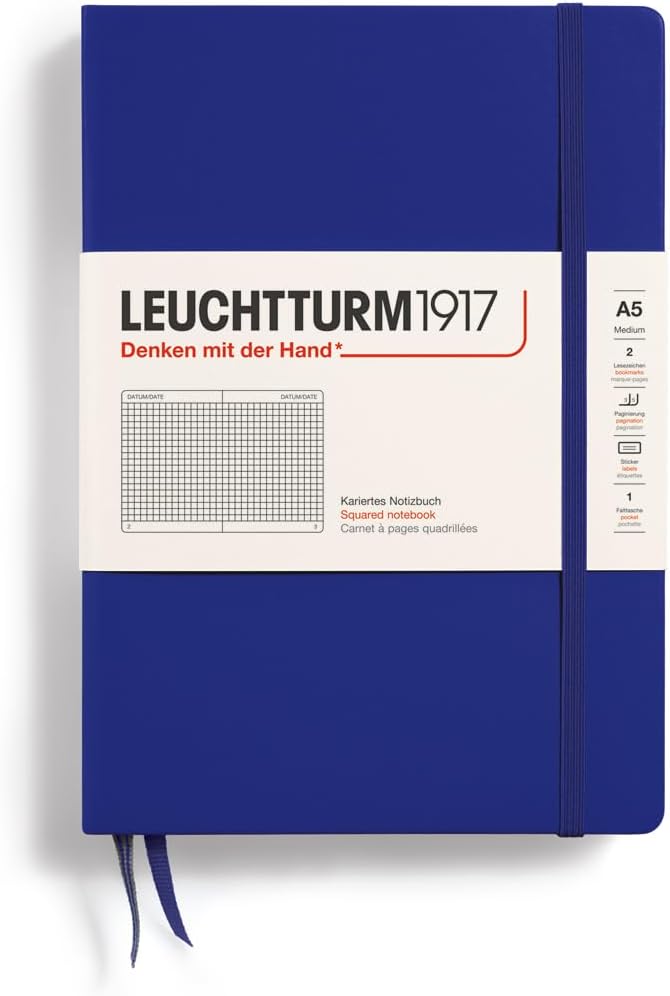 LEUCHTTURM1917 - Notebook Hardcover Medium A5-251 Numbered Pages for Writing and Journaling (Navy, Ruled)
