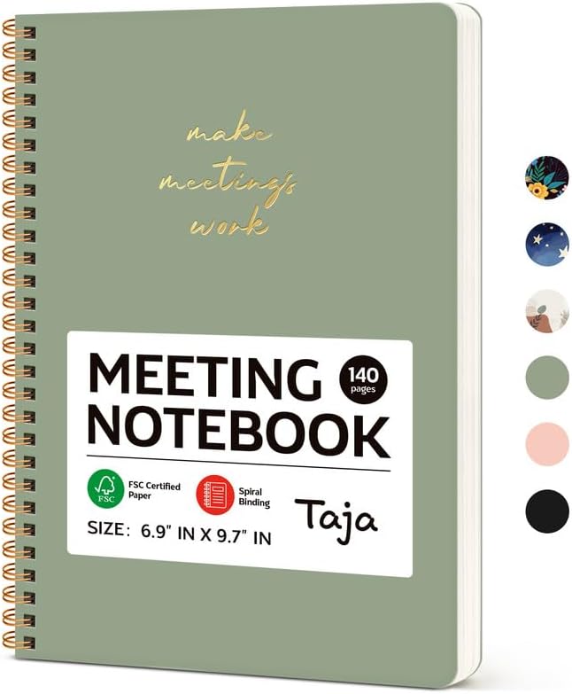 Meeting Notebook for Work Organization - Work notebook with action items, Meeting Minutes Planner Notebook, Perfect Office Supplies for Men & Women - Pink