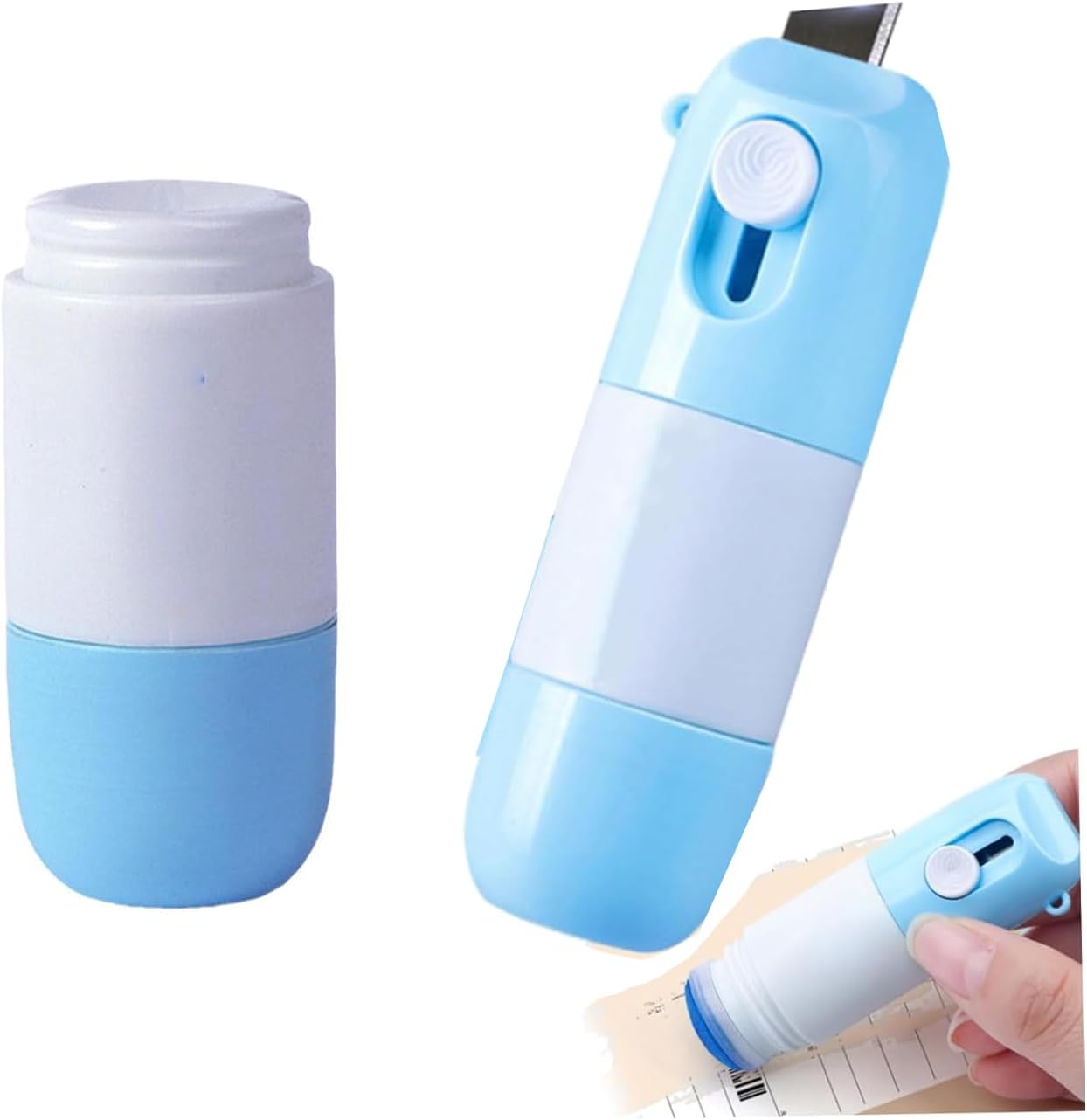 Blue Thermal Paper Correction Fluid with Unboxing Knife,Whiteout Liquid,Portable Information Anti-Leakage Protection Correction Fluid,2 in 1 Privacy Protection Artifact for Package Labels Bills