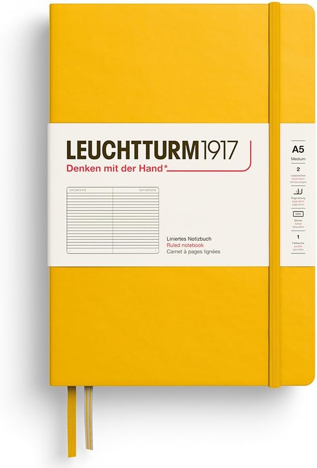 LEUCHTTURM1917 - Notebook Hardcover Medium A5-251 Numbered Pages for Writing and Journaling - Thinking Ahead (Plain Paper, Spice Brown)