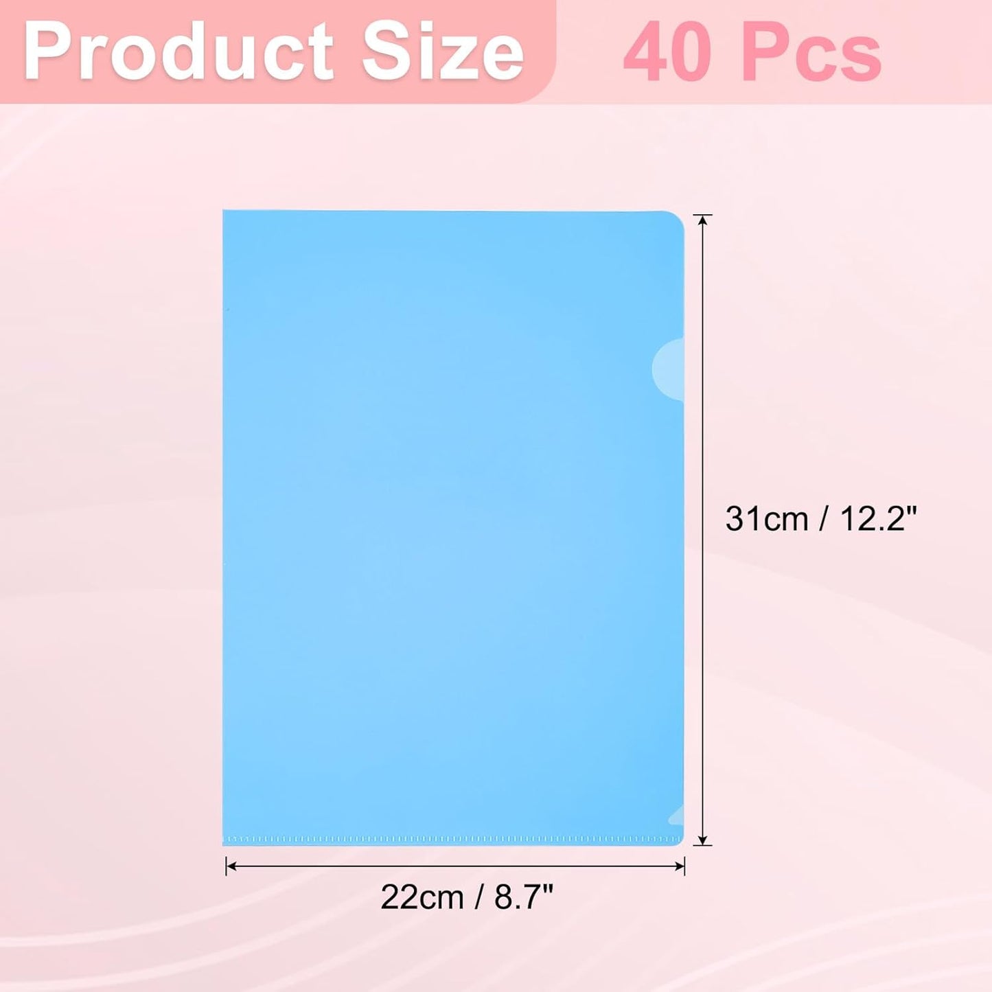 PATIKIL A4 Plastic Folders, 40 Pack Clear Folders L Type Project Pockets Paper Document Jacket Sleeves L Shaped Transparent for Documents Plastic Office File, 8.7x12.2in, Red