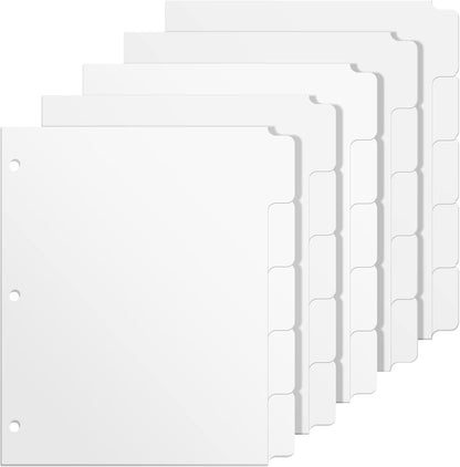 3 Ring Binder Dividers with 5-Tabs for Letter Size, 1/5 Cut, 3-Hole Punched, Write & Erase Plastic Binder Dividers Extra Durable Section Index Dividers for Binders, Pack of 2 Sets, 10 Dividers Total