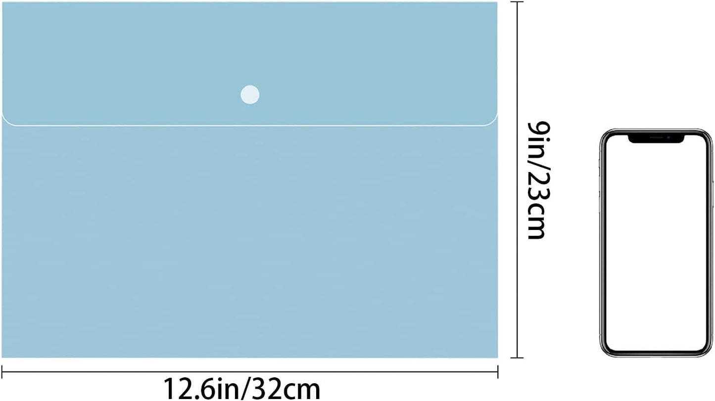 VANRA Poly File Folders Letter Size File Jackets Organizer Plastic Envelope A4 Flat Document Holder with Snap Button Closure (Pastel Blue, Pack of 5)