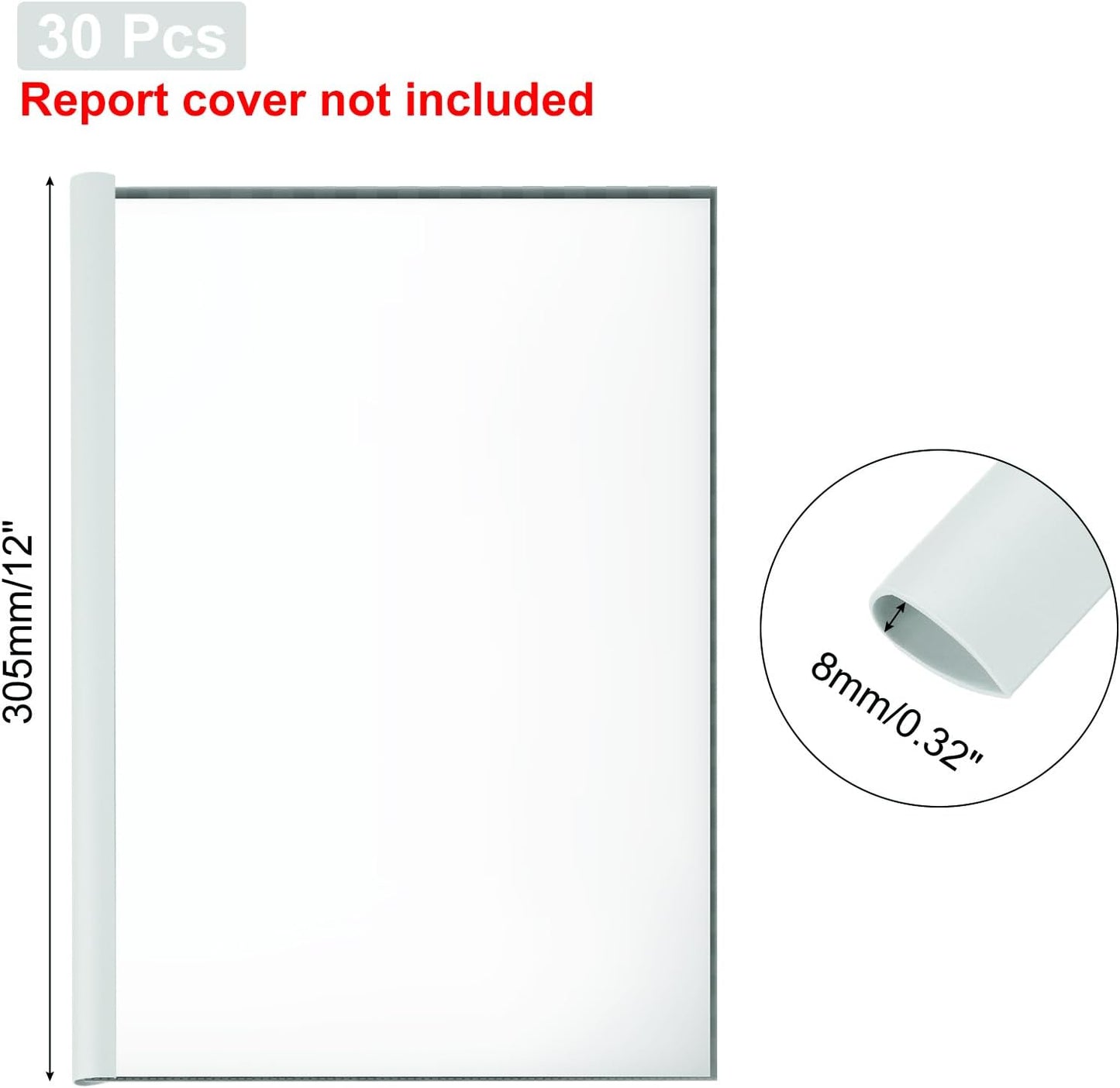 PATIKIL 30Pcs Binding Bars, 8mm Binding Bars Slide Grip 50 Sheets Capacity A4 Size Report Binder Teardrop Shape Presentation Binder for Report Cover Resume, White