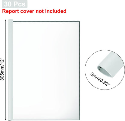 PATIKIL 30Pcs Binding Bars, 8mm Binding Bars Slide Grip 50 Sheets Capacity A4 Size Report Binder Teardrop Shape Presentation Binder for Report Cover Resume, White