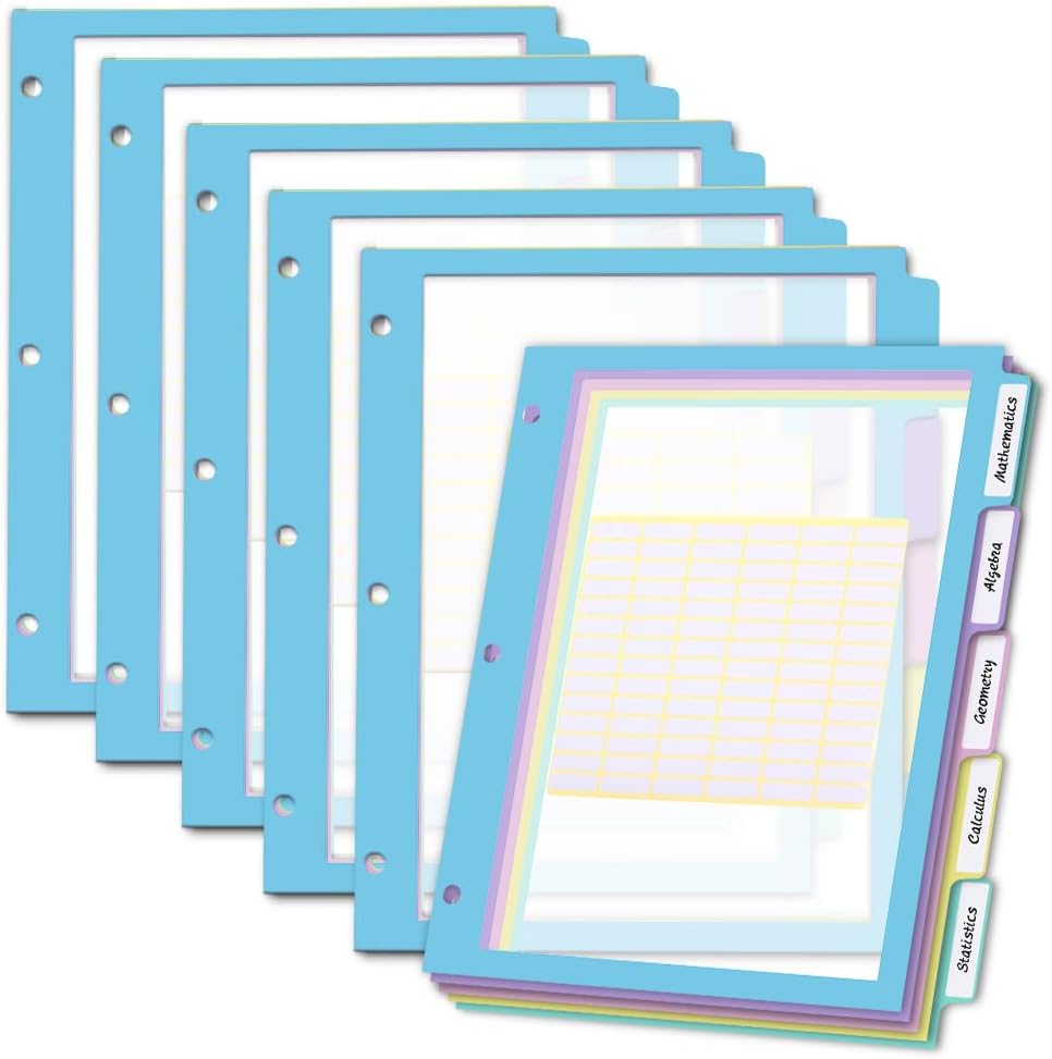 16Pcs/2 Set 8 Tab Dividers, Clear Plastic Binder Dividers with Tabs, for 3 Ring Binder, Letter Size, Multicolor