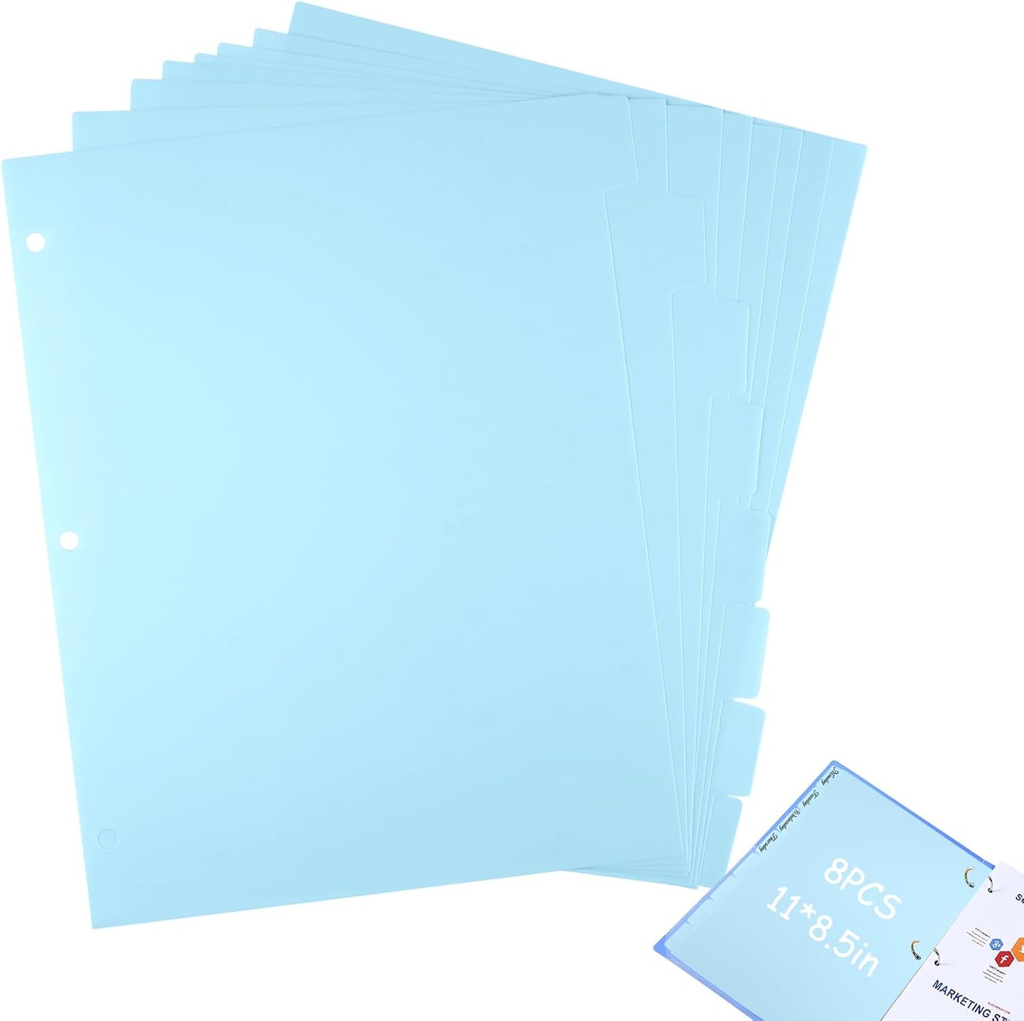 8Pcs 3 Ring Black Binder Dividers with 8 Tabs,A4 Sturdy Plastic Dividers Aesthetic Dividers for Binder,Insertable Black Binder for Office Homework Notebook Binder Page Supplies