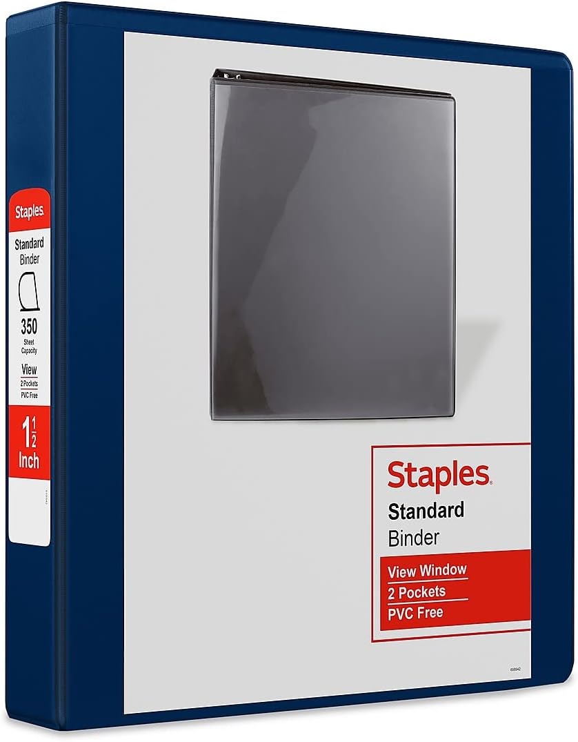 Staples Standard 2-Inch 3-Ring View Binder, Holds Up to 450 Sheets, Orange, Durable Binder for Office & School