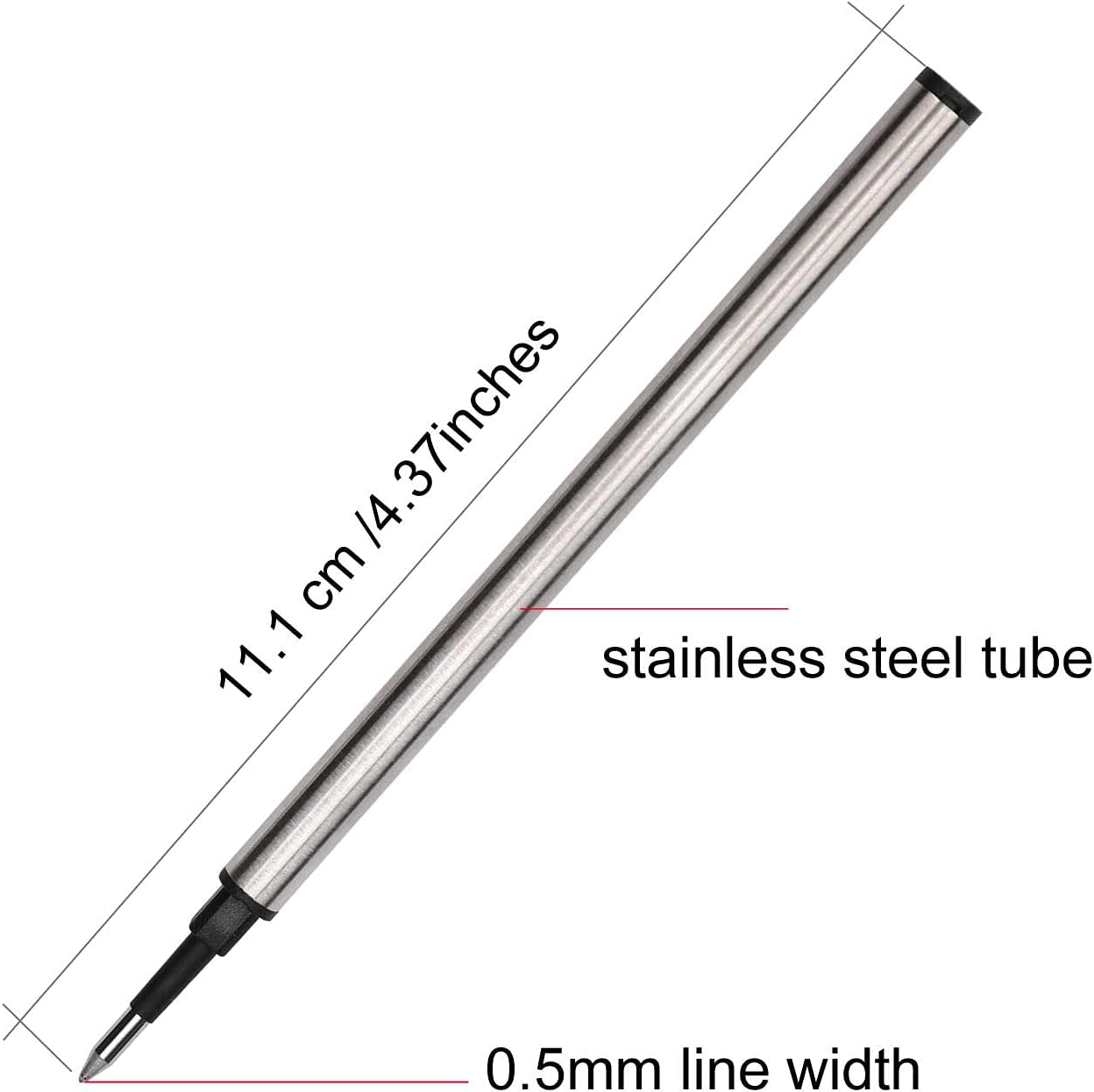 YIVONKA 10 Pieces Replaceable Ballpoint Pen Refills Medium Point Metal Refill Smooth Writing Black or Blue Ink Pen Refills 0.5 mm (10 Black 0.5mm Refills)