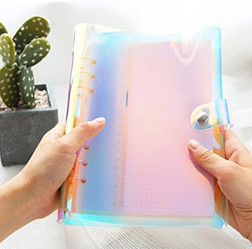 A6 A5 6-Holes Colorful PVC Cover Round Ring View Binder with Snap Button Closure File Folder for Loose Leaf Sheet Protectors Notebook Refill (Pink Daisy, A5 Mini Set) - Colors B