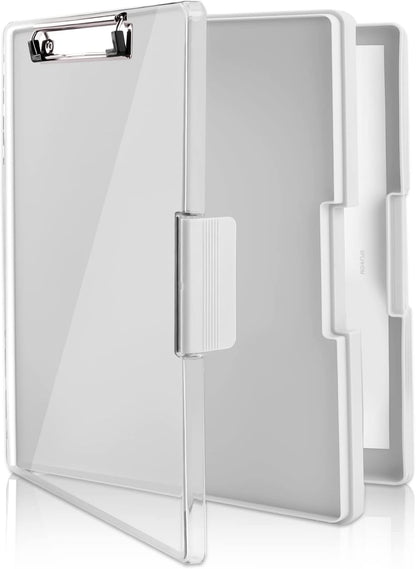 SFLHHDM Clipboard with Storage,Heavy Duty Clip Boards 8.5x11 with 2 Storage Case,Clear Visible Panel Storage Clipboards,Side Opening Nursing Clipboard Folder for Office Supplies-Light Purple