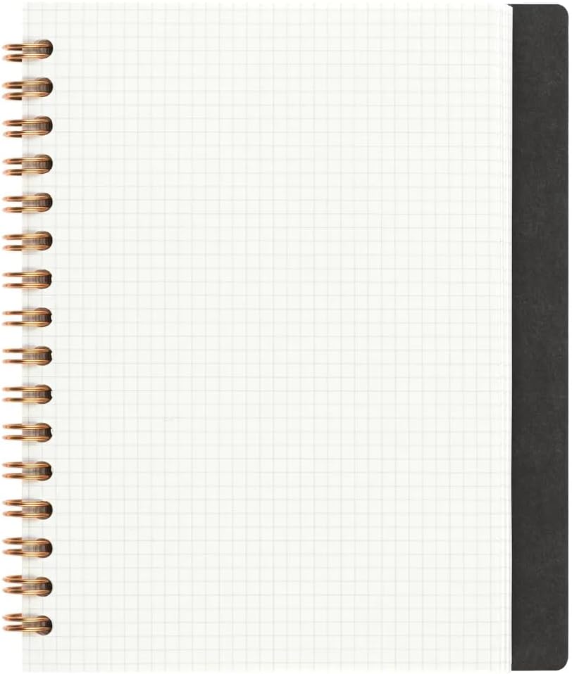 Maruman Septcouleur Grid Notebook- A5, 8.35" x 6.22", 100 Sheets / 200 Pages, 3mm Graph Paper Journal, Durable Rose Gold Wire-bound Spiral, Water Resistant Cover, Spicy Coral Pink, Made in Japan