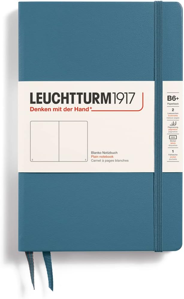 LEUCHTTURM1917 - Notebook Hardcover Paperback B6+ - 219 Numbered Pages for Writing and Journaling (Stone Blue, Ruled)