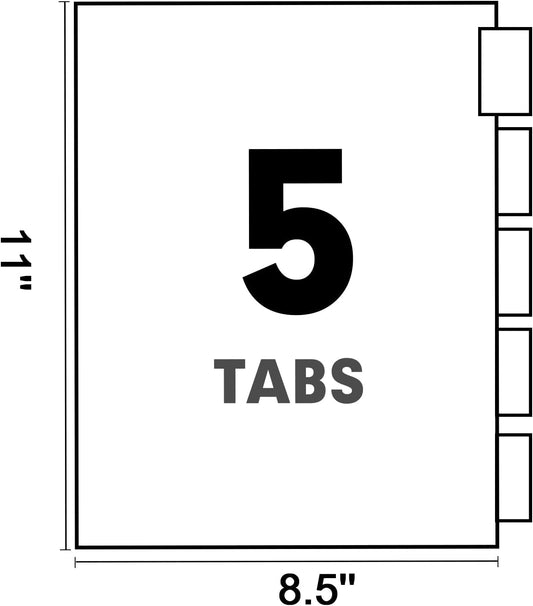 Binder Divider, PANDRI 200 Pack Binder Index Dividers with 5 Insertable Multicolor Big Tabs, Letter Size Paper Binder Divider for School Office Home Business