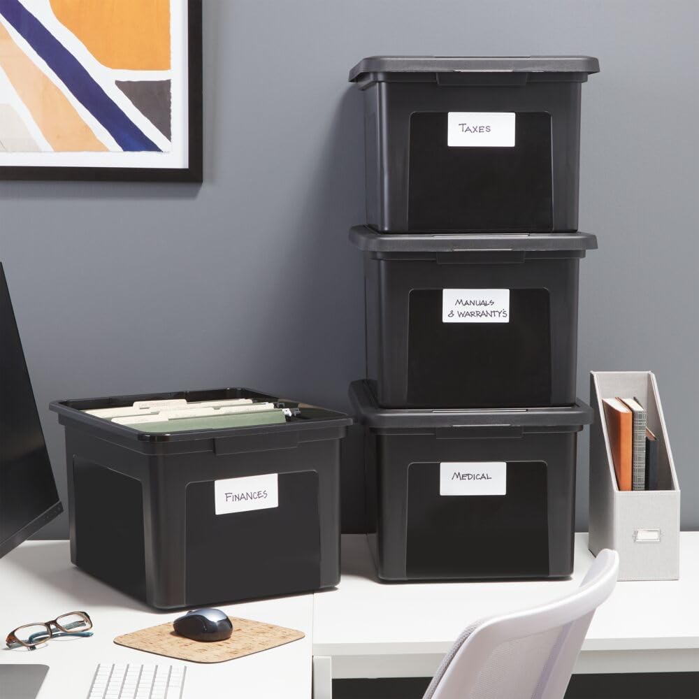 STAPLES Plastic File Box with Snap Lid, Letter/Legal Size, Clear, 4/Carton