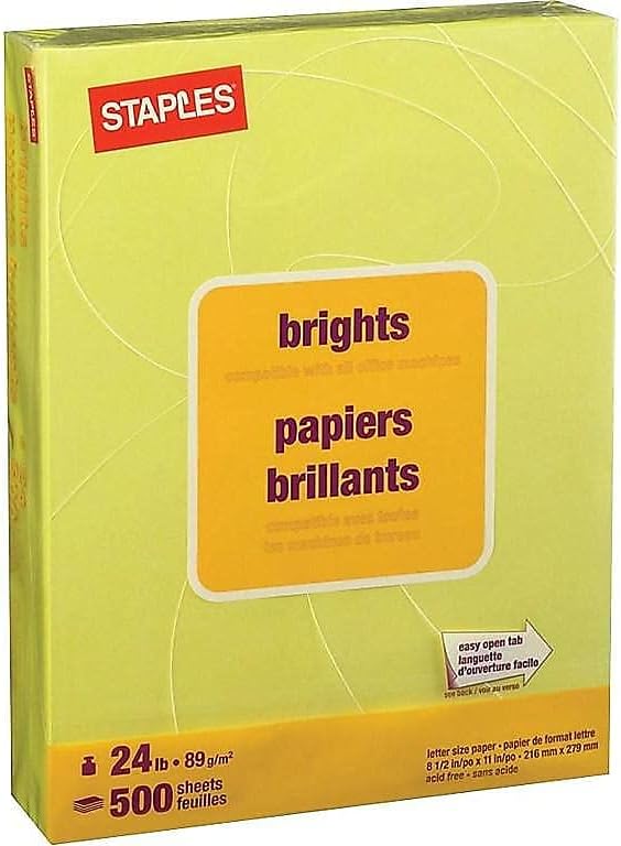 Staples Brights 24 Lb. Colored Paper Dark Green 500/Ream, For Office, School & Home