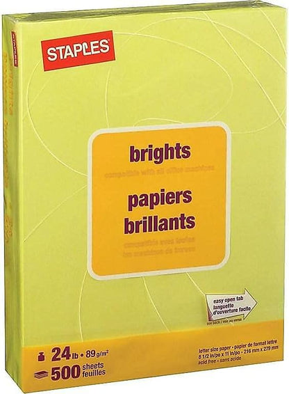 Staples Brights 24 Lb. Colored Paper Dark Green 500/Ream, For Office, School & Home
