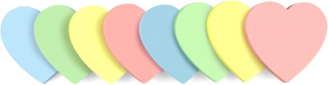 SIMONA Heart Shape Sticky Notes 8 Color Bright Colorful Sticky Pad 75 Sheets/Pad Self-Sticky Note Pads