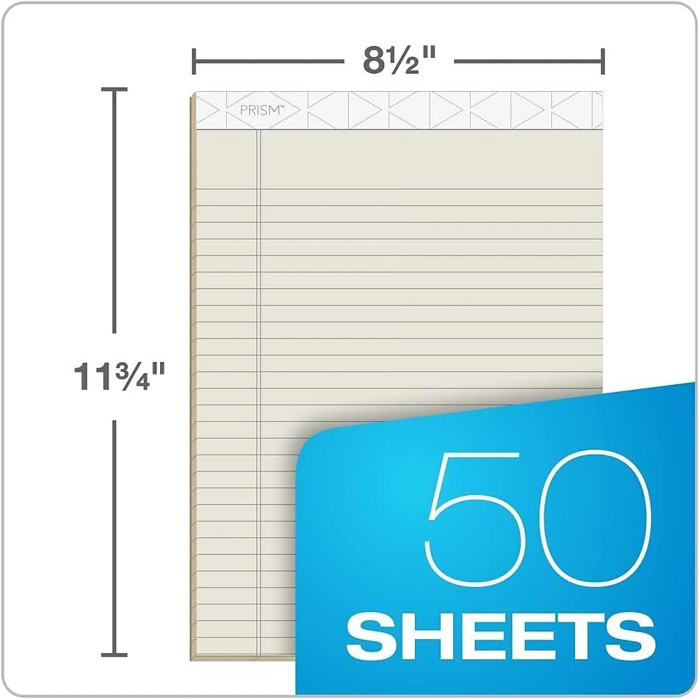 Tops Prism Writing Pads, 8-1/2" x 11-3/4", Legal Rule, Gray, Perforated, 50 Sheets, 12 Pack (63160)