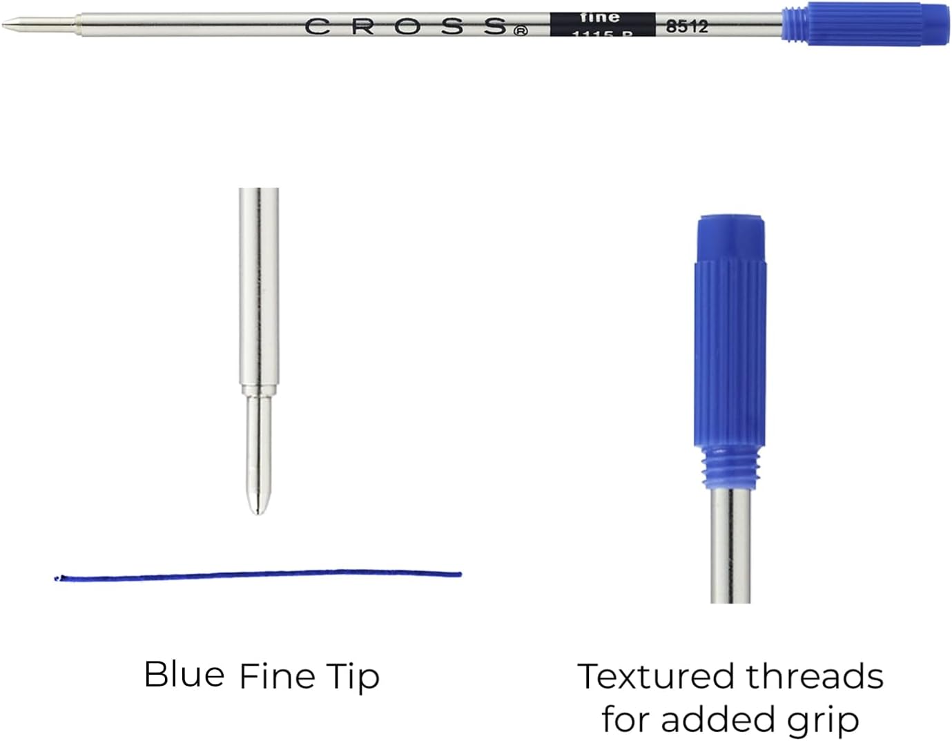 Cross Ballpoint Pen Refill - Blue - Fine - 2-Pack - Refill for Consistent Ink Flow - Quick-Drying &