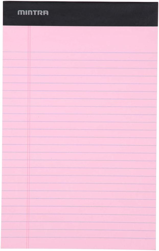 Mintra Office Colorful Legal Pads - Includes 2 Blue, 2 Pink, and, 2 Green Writing Pads, Micro Perforated Lined Sheets, Ideal for Professional & Personal Use, 5"x8" Narrow Ruled, 6 pack Basic Pastel