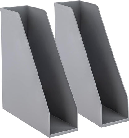 carrotez Open Front Magazine File Holder, Plastic Magazine Rack, Vertical File Organizers for Desk, Office Organization Essentials, 10.8" x 3.7" x 12.6" - 2 Pack, White
