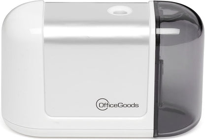 OfficeGoods Mini-Pro Electric Pencil Sharpener - Cordless Portable Sharpener - Battery Operated - Compact & Powerful for Home, Office & School - White