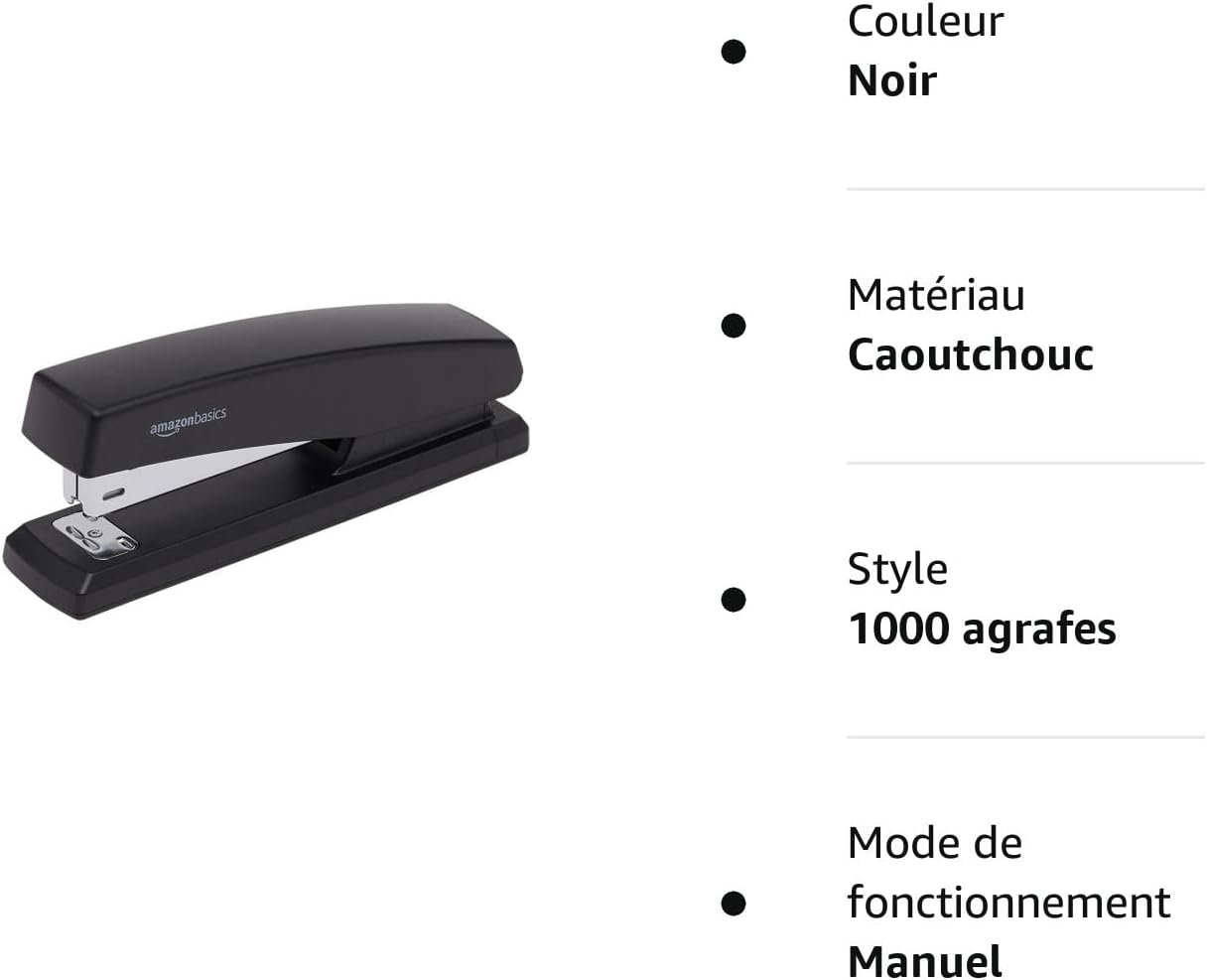 Amazon Basics Office Stapler with 1000 Staples, 25 Sheet Capacity, Non-Slip, Black, Home Office