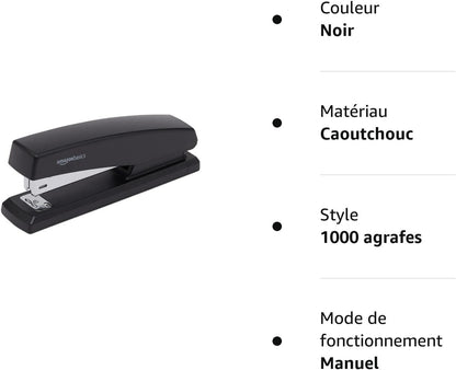 Amazon Basics Office Stapler with 1000 Staples, 25 Sheet Capacity, Non-Slip, Black, Home Office