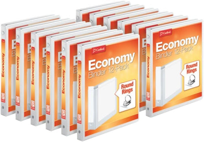 Cardinal Economy 3-Ring Binders, 3", Round Rings, Holds 625 Sheets, ClearVue Presentation View, Non-Stick, White, Carton of 12 (90651)