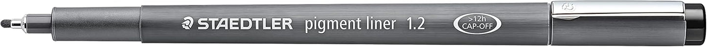 Staedtler Pigment Liner Pack, Black, 8 Pens, Assorted Line Widths, 0.05mm, 0.1mm, 0.2mm, 0.3mm, 0.5mm, 0.8mm, 1.0mm, 1.2mm