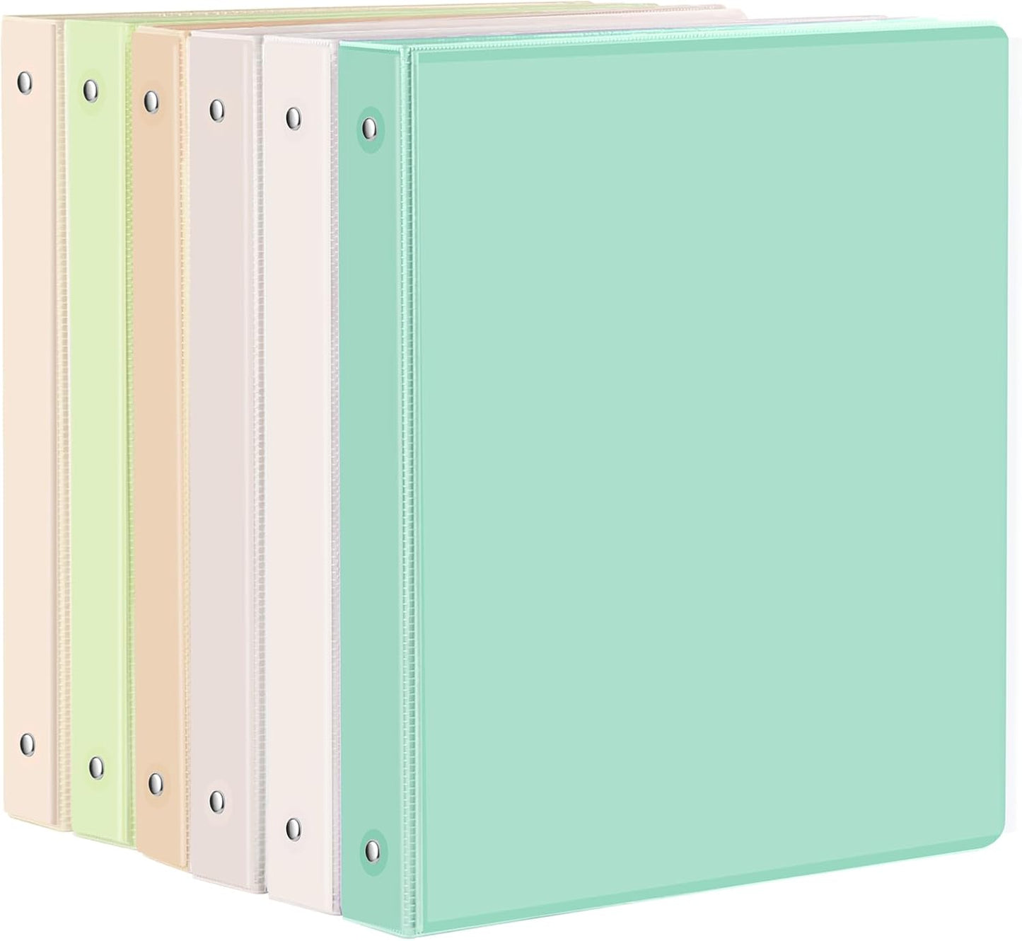 3 Ring Binder - 6 Pack, 1 Inch Binder with 2 Interior Pockets & Clear View Overlay, Large Capacity, Round Ring Binders for Office Supplies, School & Home (6 Colors)