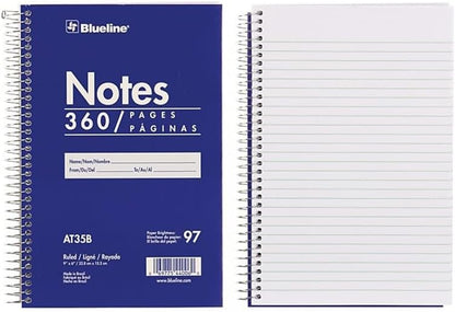 Blueline Steno Pad/Note Pad, Spiral Binding with Flexible Blue Cover, 9 x 6 x 0.813 Inches, 360 Pages (AT35B)