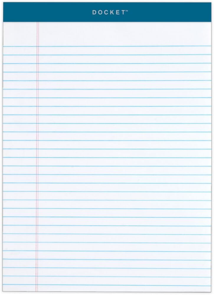TOPS Docket Writing Pads, 8-1/2" x 11-3/4", Legal Rule, White Paper, 50 Sheets, 12 Pack (63410)