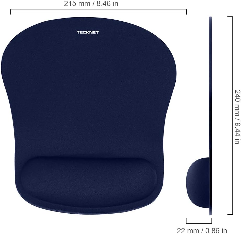 TECKNET Mouse Pad with Wrist Support, Ergonomic Gaming Mouse Pad Pain Relief, Portable Comfortable Mousepad for Computer, Laptop, Office, Home and Travel, Non-Slip Base, Waterproof Surface, Black