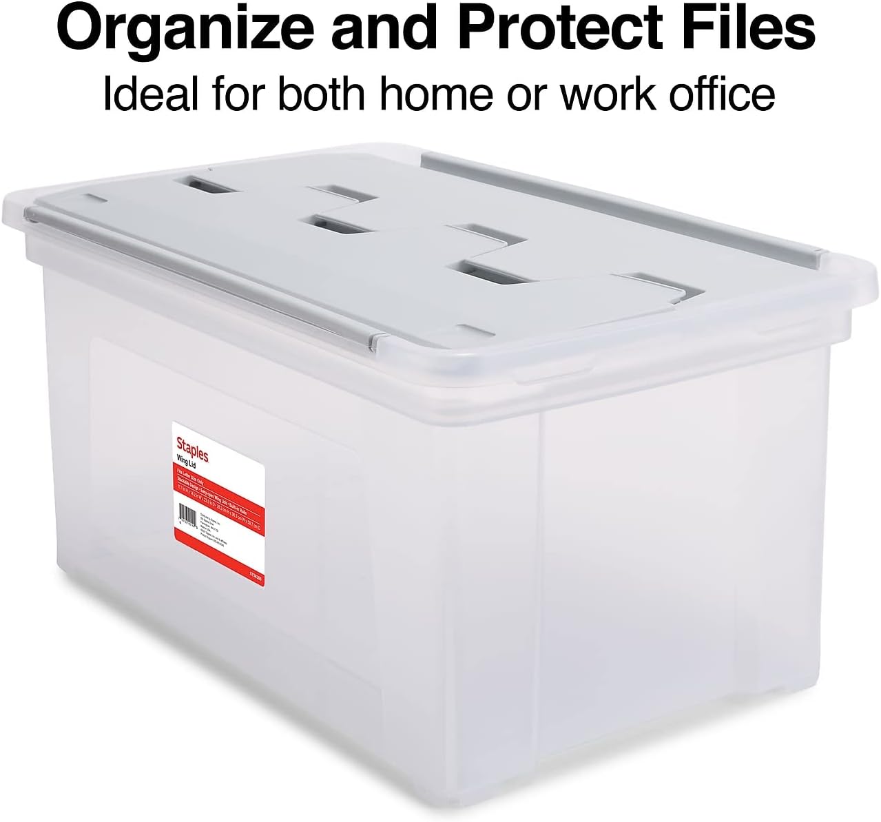STAPLES Plastic File Box with Snap Lid, Letter/Legal Size, Clear, 4/Carton