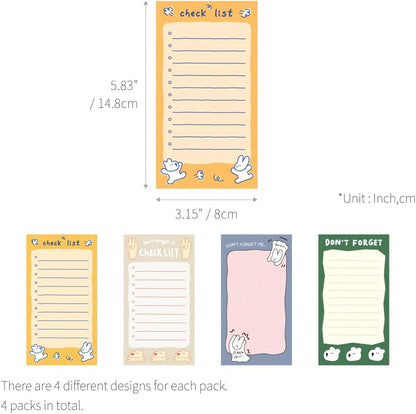 Monolike Memopad Memories design B SET - 4 Packs, 4 Different Designs, 100 Sheets Per Pad, Total 400 Sheets, Note pads, Writing pads, 3.15 x 4.17 Inches